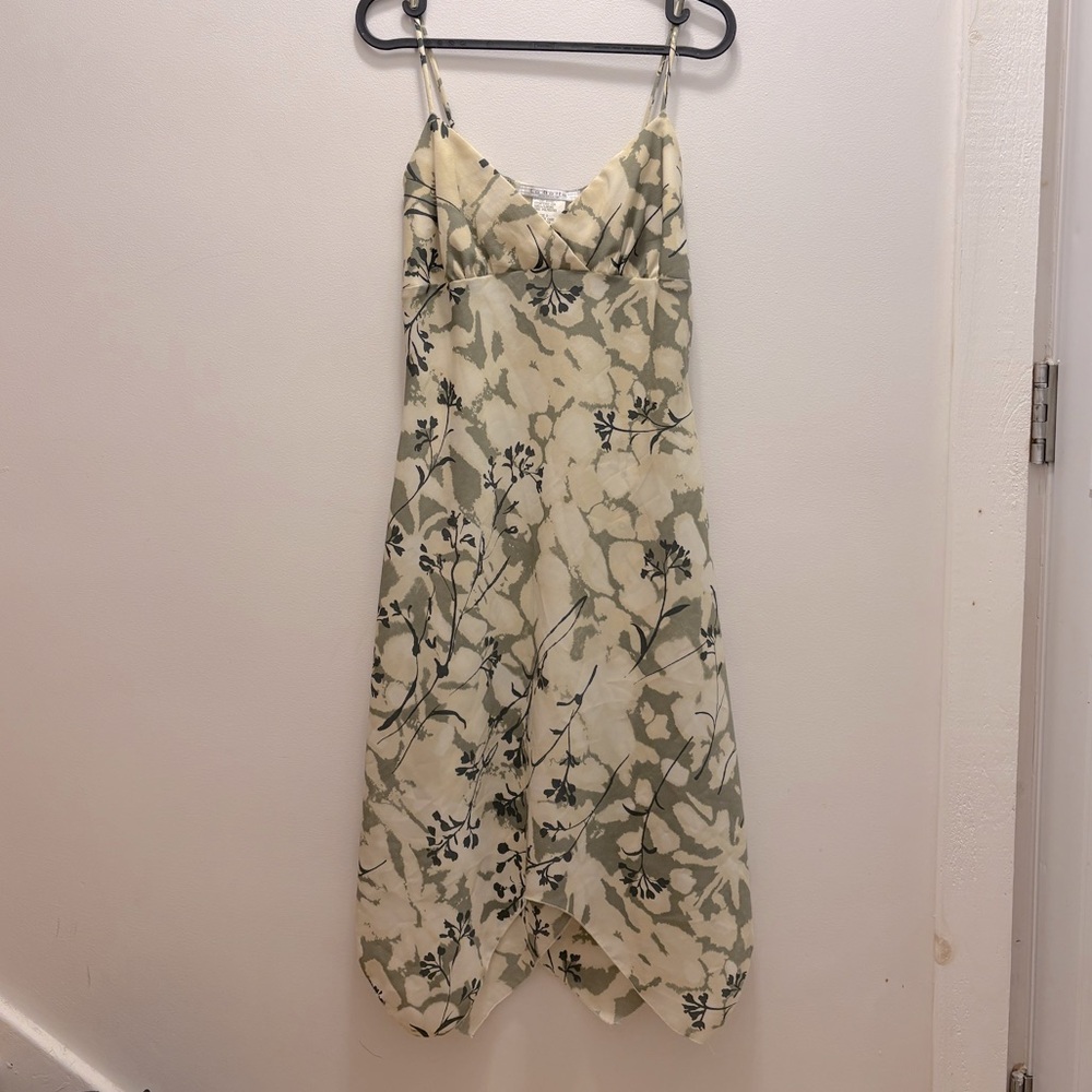 Vintage La Belle Floral Green and Cream Maxi Dress